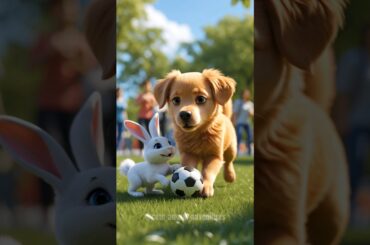 Cute bunny playing football at the park! #cute #cuteanimals #ai #bunny #shorts