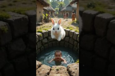 White Bunny Rabbit Saving cute baby from drawning to well #rabbit #baby #cute