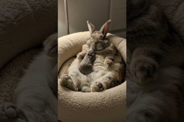 Baby Bunny Sleeps Peacefully on Mom's Belly!