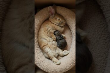 Adorable Baby Bunny Sleeps Peacefully on Mom's Belly
