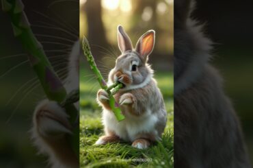 Bunny's Feast Adorable Rabbit Munches on Asparagus.Cute Pet Debut Plan #cute #rabbit #pets