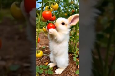 A fluffy white baby rabbit stands on its hind legs.#short #foryou #babyrabbit #cute #buny #rabbit