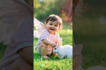 Cute baby playing with a rabbit #cutebaby #funnybaby #babysongs #rabbit