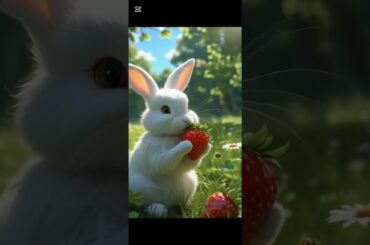 cute Rabbit bunny love strawberries cute pet cute rabbit debut plan Rabbit Pastoral little cute pet