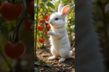 "Cute Baby Bunny Eating Tomatoes in the Garden #CuteAnimals #AnimalLovers #cute #short