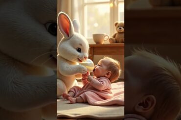 A little rabbit drinking milk for human babies #rabbit #baby #cute #funny