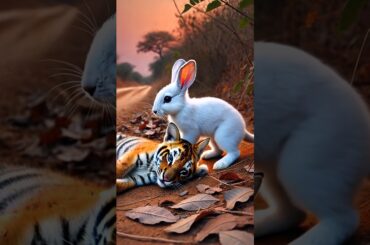 A rabbit help with baby tiger #rabbitrescue #cute #aivideo