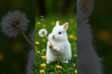 Cute bunny is playing and eating dandelions #cute #rabbit #animals #bunnyeating
