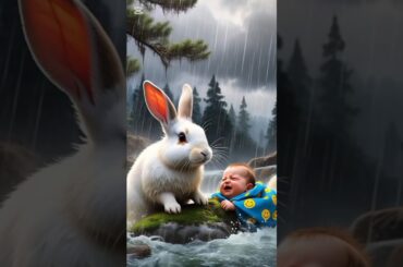 Rabbit saved a cute baby floating in river #rabbit #animalrescue #animals #neowild