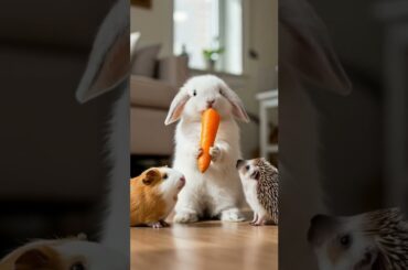 Rabbit's snack time. Guinea pigs and hedgehogs that envy rabbits.