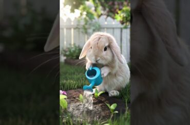 Cute Rabbit Plants Carrots in His Garden