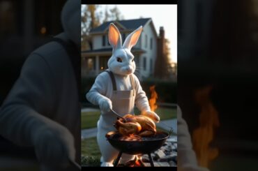 cute Rabbit roast chicken, Cute pet debut plan. Pastoral cute pet.cute pet in the countryside. Rab