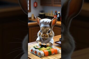 Lovely chief rabbit making sushi #cute #rabbit #funnybunny #bunny