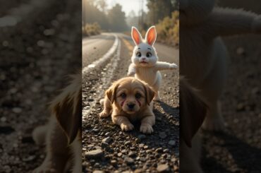 Cute rabbit saves poor puppy in road accident #shorts #puppy #rabbit #funny #cute #rabbitrescue