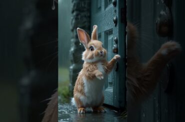 Adorable Baby Rabbit Gets Wet in the Rain!