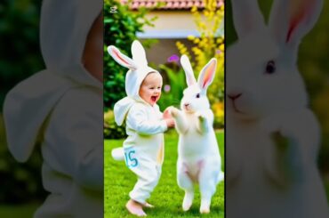 how cute baby dance with rabbit/cute bunny/enjoy. #rabbit #cute #rabbitbreeds #cutepet #bunny