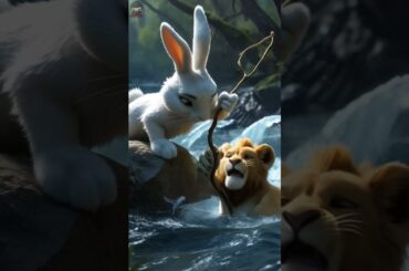 Cute rabbit saves lion cub drowning in river #rabbitrescue #cuteanimal #animalrescue