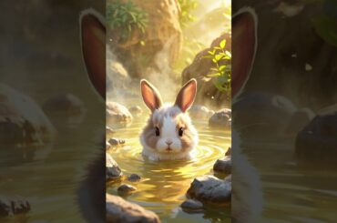 288.A cute baby rabbit soaking in a warm hot spring