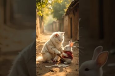 “Cat Recued Injured Rabbit"A Journey of Friendship! #catlover #cuterabbit #shorts #viralvideo #cat