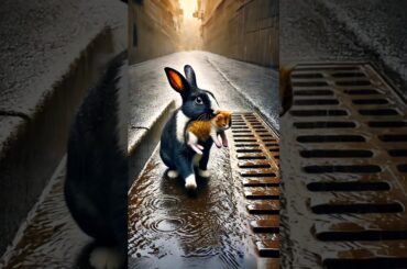 Rabbit rescues a kitten | Rabbit saves a kitten life - rescues story #cute #shorts #animals
