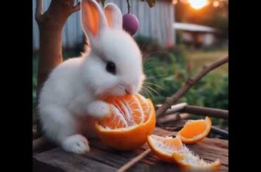 a cute rabbit eating orange #rabbit #mycuterabbit #cute #animals #pets #bunny