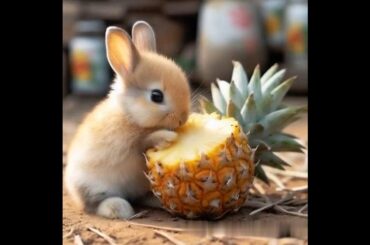 cute bunny eating pineapple in ruaral area #rabbit #mycuterabbit #cute #animals #bunny #youtube
