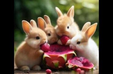 a group of rabbit eating dragon fruit #cute #rabbit #pets #cutecreature #animals