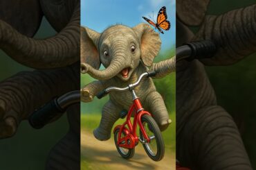Cute Baby Elephant Learns Bike Riding with Bunny Friend #elephant #kidsvideo #cuteanimals #bunny