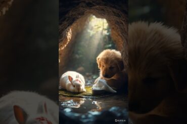 Cute rabbit fell down the cliff, poor golden saved it#cute#cuteanimals #rescue#story#goldenretriever