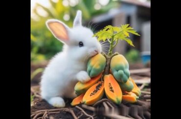 cute rabbit eating papaya #cute #animals #rabbit #pets #cuteanimals