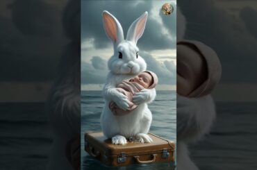 "An adorable rabbit rescues a baby who fell from a flight." #rabbitrescue #cuteanimals #animalrescue