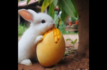 cute rabbit eating mango #cute #rabbit #pets #animals #cuteanimals