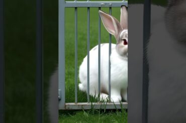 Cute Bunny Playing Behind the Gate - Adorable Rabbit Moments