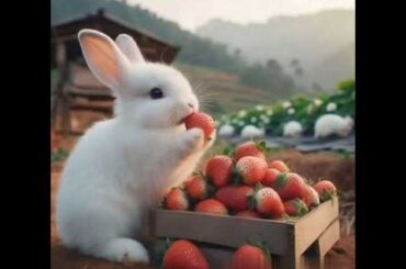 cute rabbit eating strawberry #rabbit #cute #animals #pets