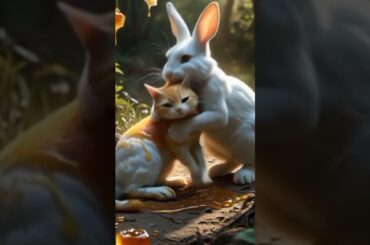 A cute cat saved the life of a white rabbit. #youtubeshorts #aistory #cute #cat #rabbit
