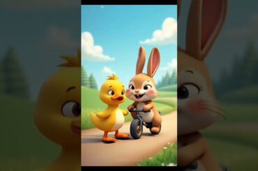 cute rabbit with duck. Cute pet debut plan. Pastoral cute pet. cute pet in the countryside