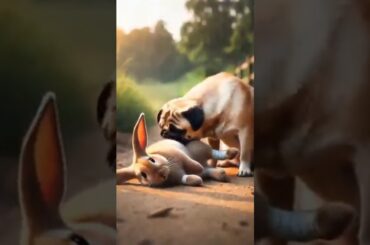 A brave Dog Saved Cute Rabbit #ai #cuteanimals #cute