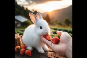 cute rabbit eating strawberry #rabbit #mycuterabbit #cute #animals #bunny