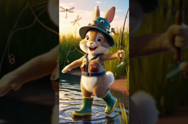 cute rabbit fishing. Cute pet debut plan. Pastoral cute pet. cute pet in the countryside