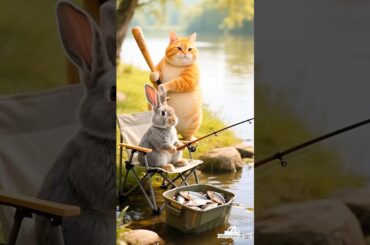Cute rabbit and cat funny video #funny #3danimation #cartoon #rabbit #cat #wildlife #pets