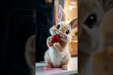 Sweet Delight Bunny Enjoying a Strawberry Snack #cute #rabbit #animals #funny #shorts #shortsfeed
