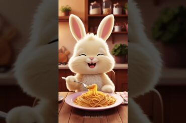 cute rabbit eat spaghetti Cute pet debut plan. Pastoral cute pet. cute pet in the countryside