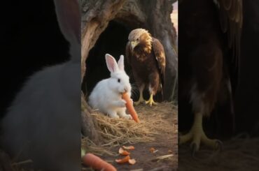 Cute rabbit helps a poor and injured baby eagle  #funny #cat #cute