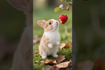 A rabbit is eating a strawberry  #cute #rabbit #rabbits #cuteanimals