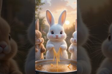 Cute bunnies frying french fries for dinner
