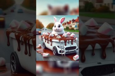 Cute Bunny rides Chocolate Tub Car! #cats #cutecat #funny #catlovers