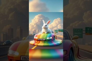 Cute Rabbit on rainbow slime car! #cats #cutecat #funny #catlovers #kitten