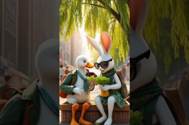Rabbit gives a rose of love to a duckling.#RabbitRescues #CuteAnimals #AnimalRescue