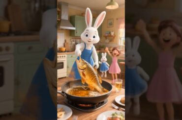 Rabbit Cooking Crispy fried fish #funny #cute #rabbit #cooking #cartoon