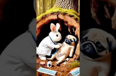 Cute rabbit rescued poor pug, then this happened #story #pug #rescue #cuteanimals #animals